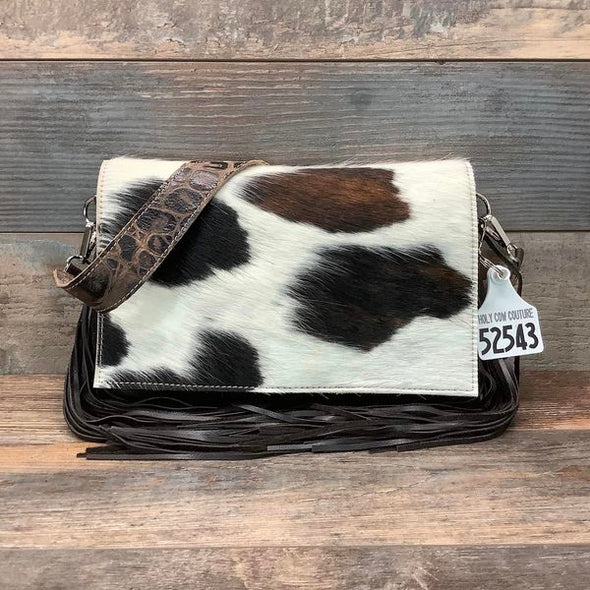 Klassy Cowgirl Leather Crossbody Bag with Hair on Cowhide W ITH Barrel Racer Brand