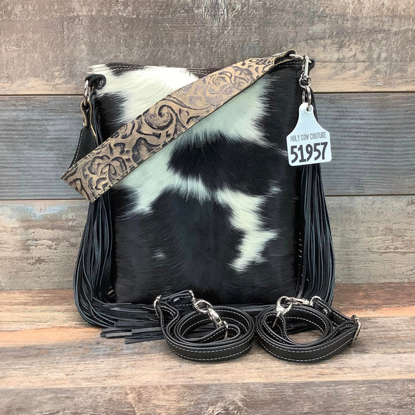 Black fringe cow print crossbody purse – Sassy Bagz