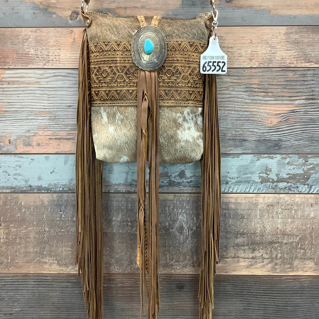 Mini Bagpack With Authentic Turquoise Silver Concho 18" Fringe #65552