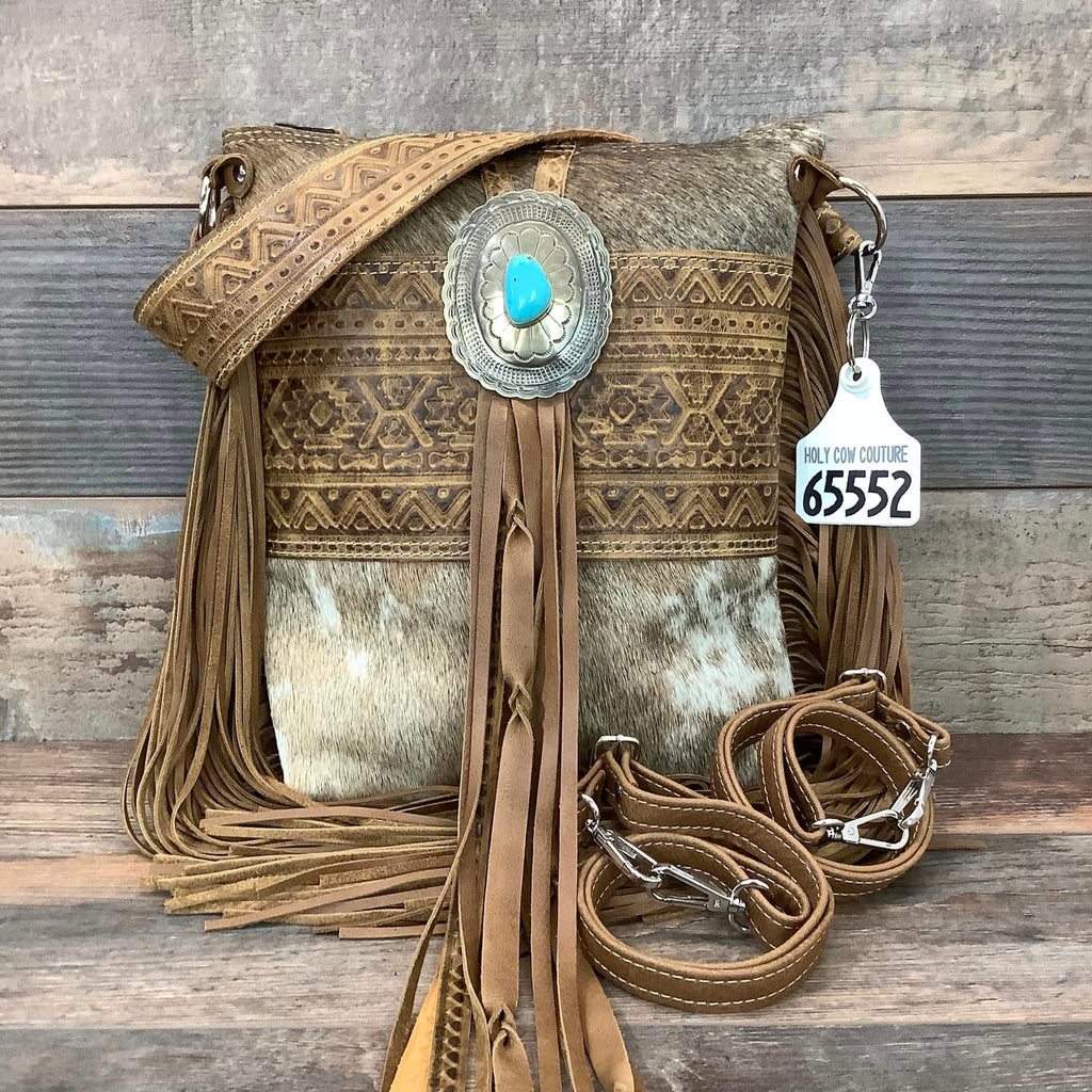 Mini Bagpack With Authentic Turquoise Silver Concho 18" Fringe #65552