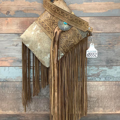 Mini Bagpack With Authentic Turquoise Silver Concho 18" Fringe #65552