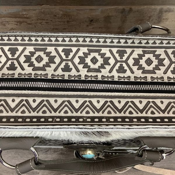 Get Outta Town Hybrid Tote With Authentic Turquoise Silver Concho #65533