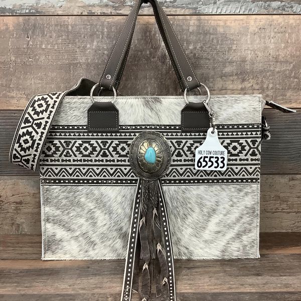 Get Outta Town Hybrid Tote With Authentic Turquoise Silver Concho #65533
