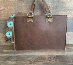 Get Outta Dodge Hybrid Tote With Authentic Turquoise Silver Concho #62307