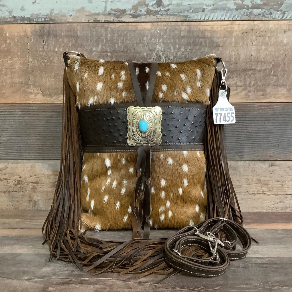 Bagpack 18" Fringe With Authentic Turquoise Silver Concho Axis #77455