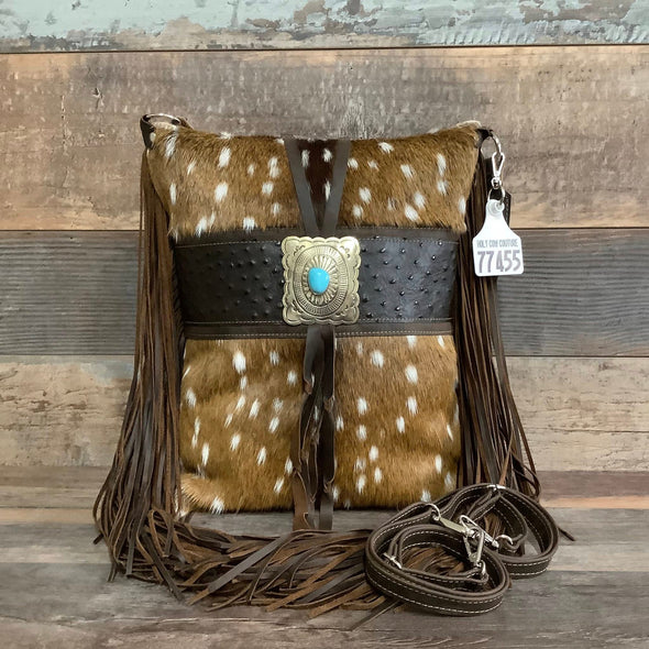 Bagpack 18" Fringe With Authentic Turquoise Silver Concho Axis #77455