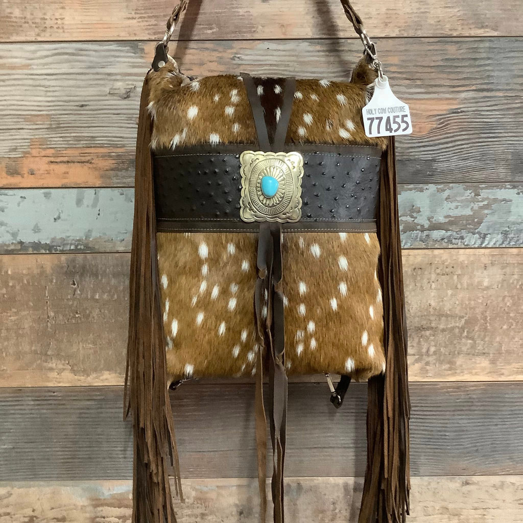 Bagpack 18" Fringe With Authentic Turquoise Silver Concho Axis #77455