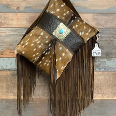 Bagpack 18" Fringe With Authentic Turquoise Silver Concho Axis #77455