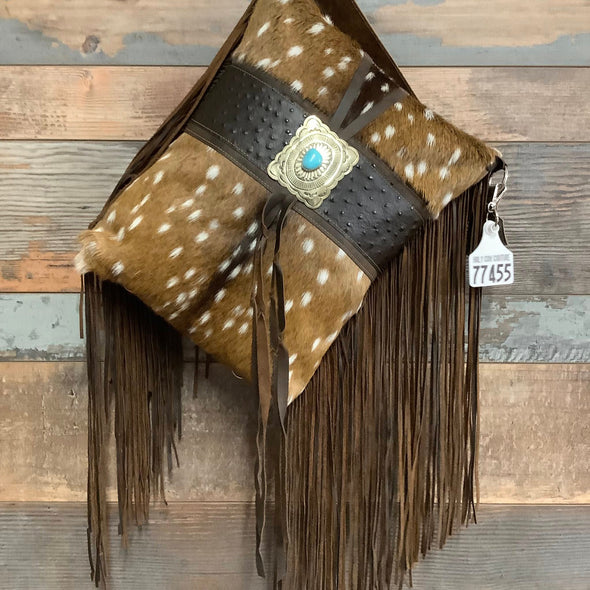 Bagpack 18" Fringe With Authentic Turquoise Silver Concho Axis #77455