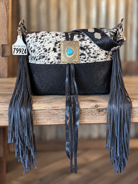 Designer With Authentic Turquoise Silver Concho #79924 with BUCKEYE Concho Strap 18" Fringe