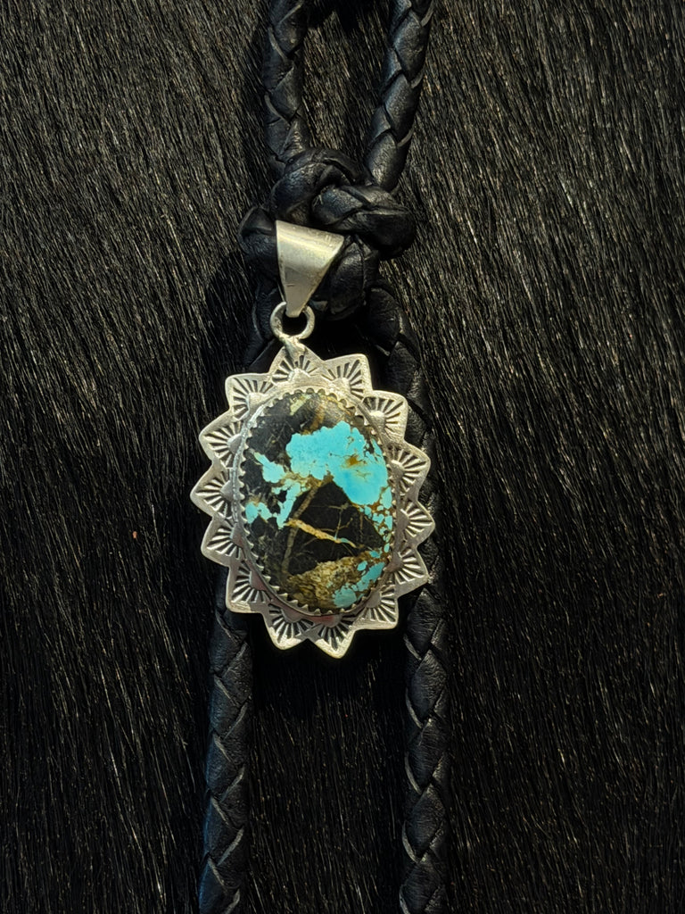 Leather Bolo Clip BLACK JACK TURQUOISE Charm #70866