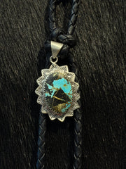 Leather Bolo Clip BLACK JACK TURQUOISE Charm #70866