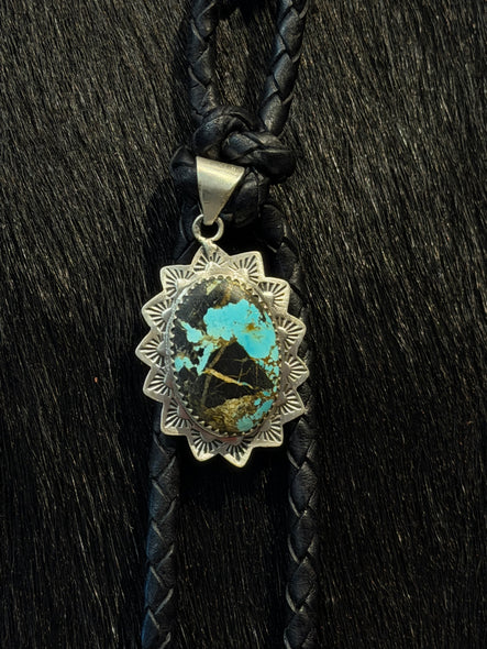 Leather Bolo Clip BLACK JACK TURQUOISE Charm #70866