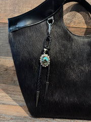 Leather Bolo Clip BLACK JACK TURQUOISE Charm #70866