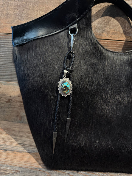 Leather Bolo Clip BLACK JACK TURQUOISE Charm #70866