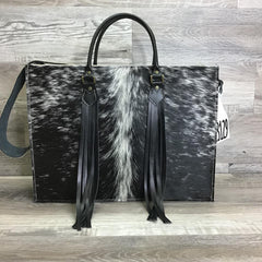 Hybrid Get Outta Town - Striking White Center Stripe -  Fringed Handles and Embossed Leather Shoulder Strap -  # 13129 - sk