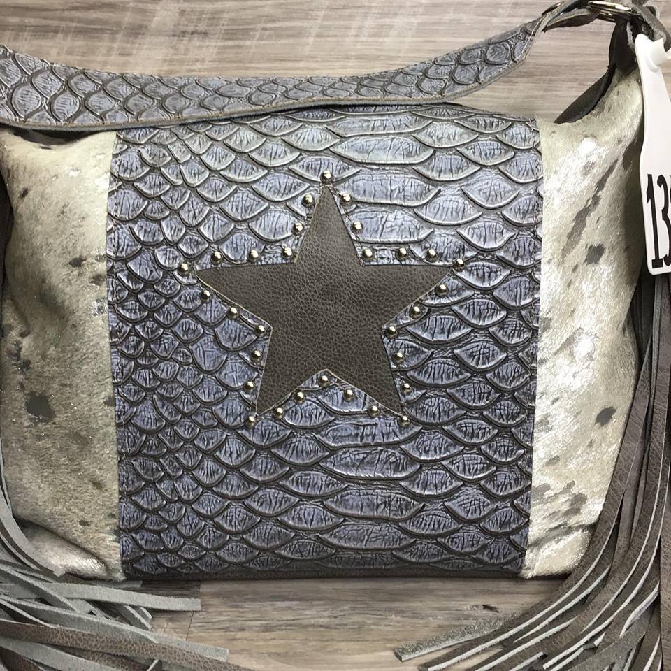 Designer - made with studded Leather Star on Embossed leather on the front - Conceal Carry - Double Fringe #13139 sk