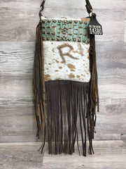 Sling Shot - Triple Fringe and studded embossed leather - Authentic Branded R in Hide  # 14380 -  sk