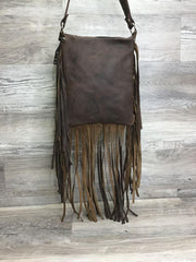 Sling Shot - Triple Fringe and studded embossed leather - Authentic Branded R in Hide  # 14380 -  sk