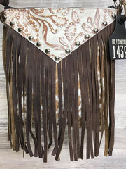 Sling Shot -front studded embossed leather draped with fringe # 14391 - sk