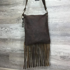 Sling Shot with bottom fringe and front studded embossed leather # 14396 - sk
