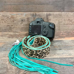 Camera Strap Sling Cheetah & Turquoise