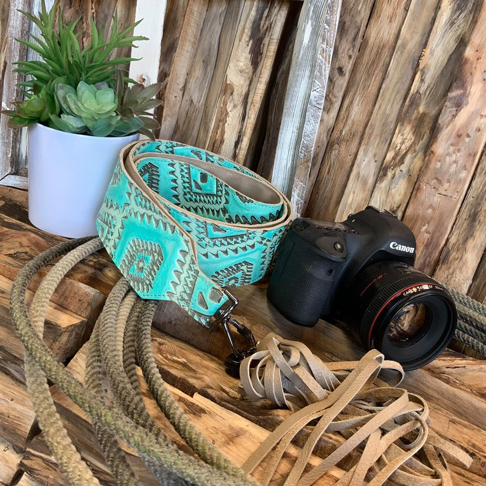 Camera Strap Sling Turquoise Aztec - 2.5" W
