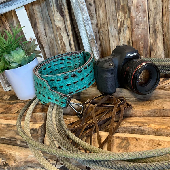 Camera Strap Sling Teal Croc - 2.5" W
