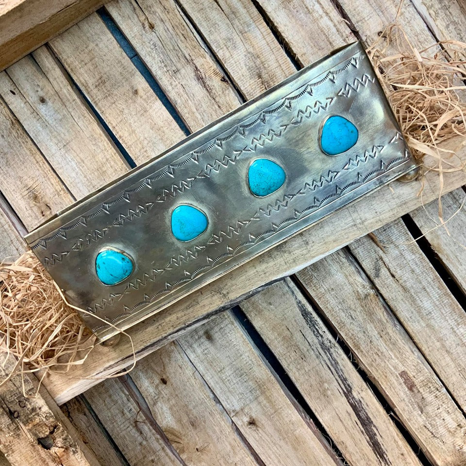 Stamped Navajo Planter Box with Turquoise