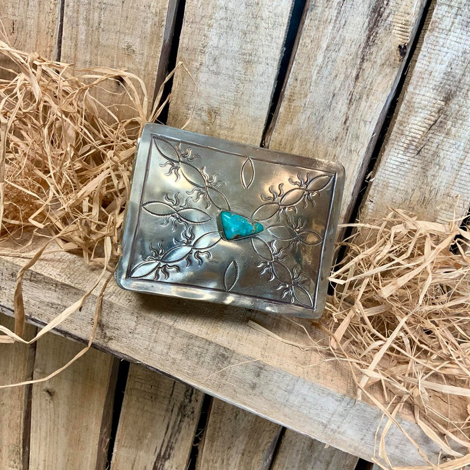 Small Stamped Wave Box with Turquoise
