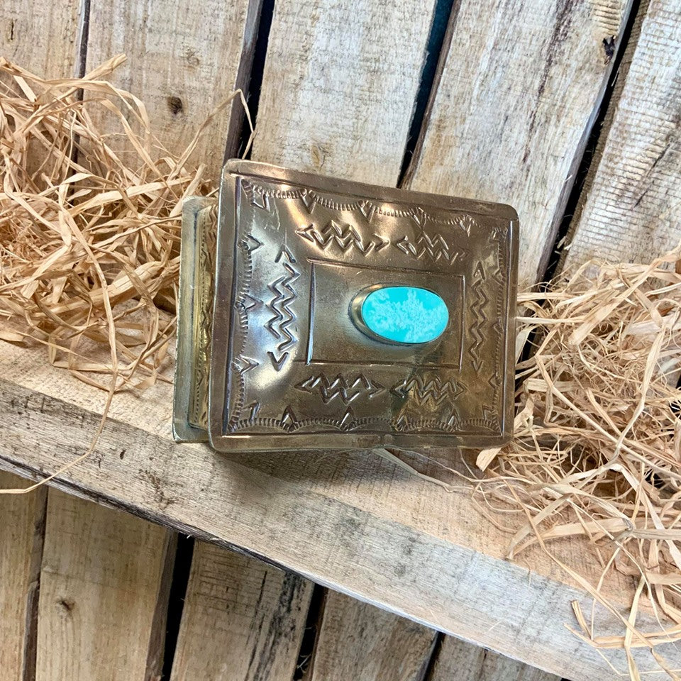 Small Stamped Navajo Box with Turquoise