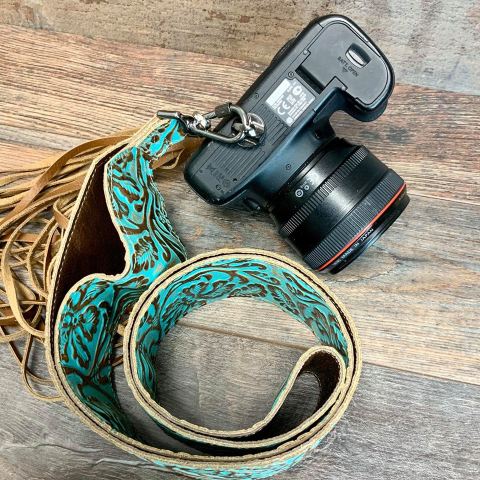 Camera Strap Sling Turquoise Brown Floral - 2.5" W