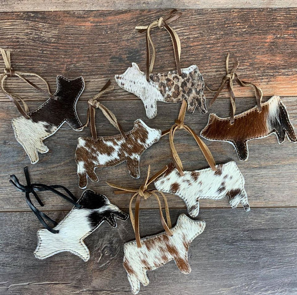 Cowhide Holiday Ornament - Small Pig