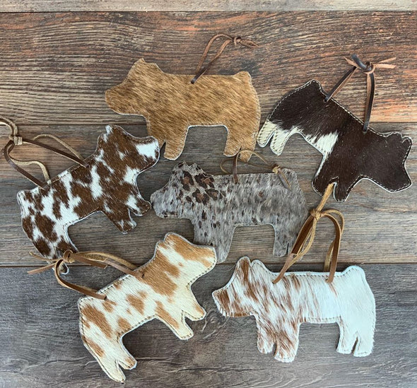 Cowhide Holiday Ornament - Large Pig
