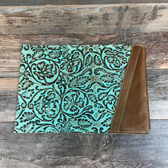 Computer Sleeve - Turquoise Brown Floral Embossed