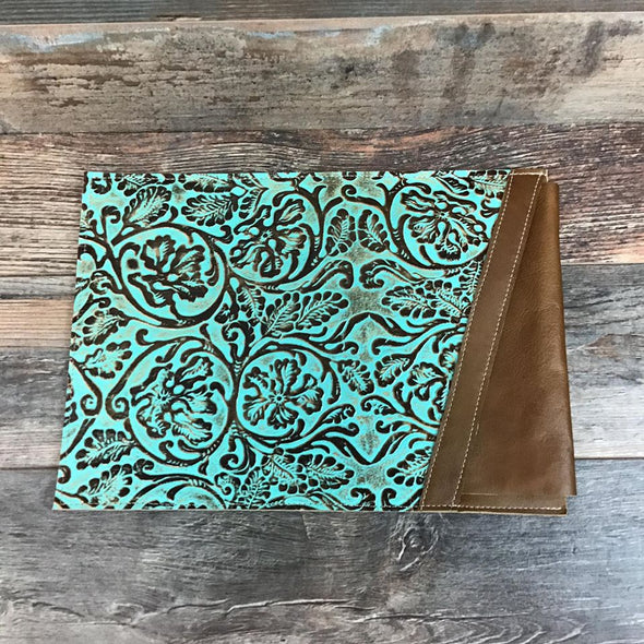 Computer Sleeve - Turquoise Brown Floral Embossed