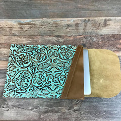 Computer Sleeve - Turquoise Brown Floral Embossed