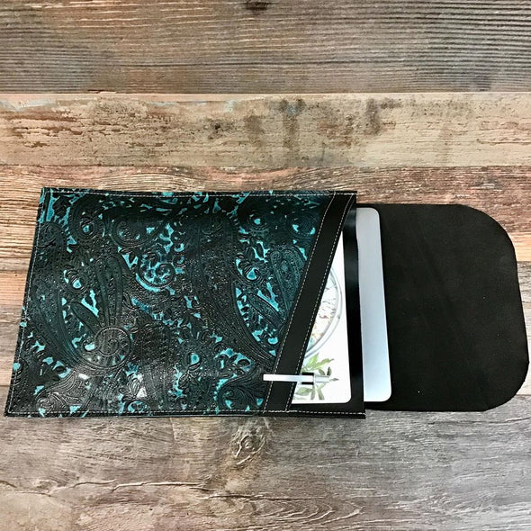 Computer Sleeve - Turquoise Teal Paisley Embossed