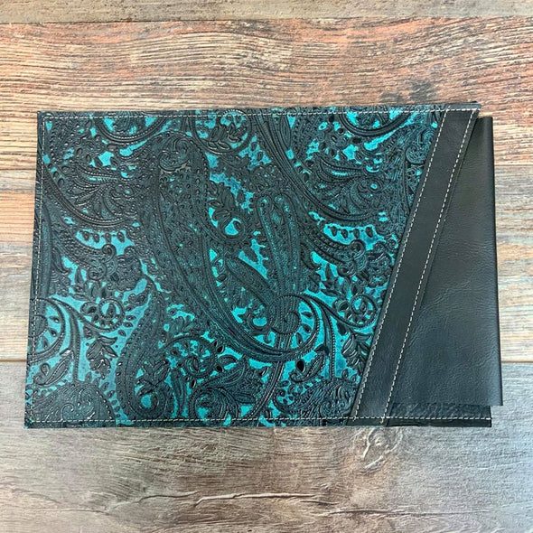 Computer Sleeve - Turquoise Teal Paisley Embossed