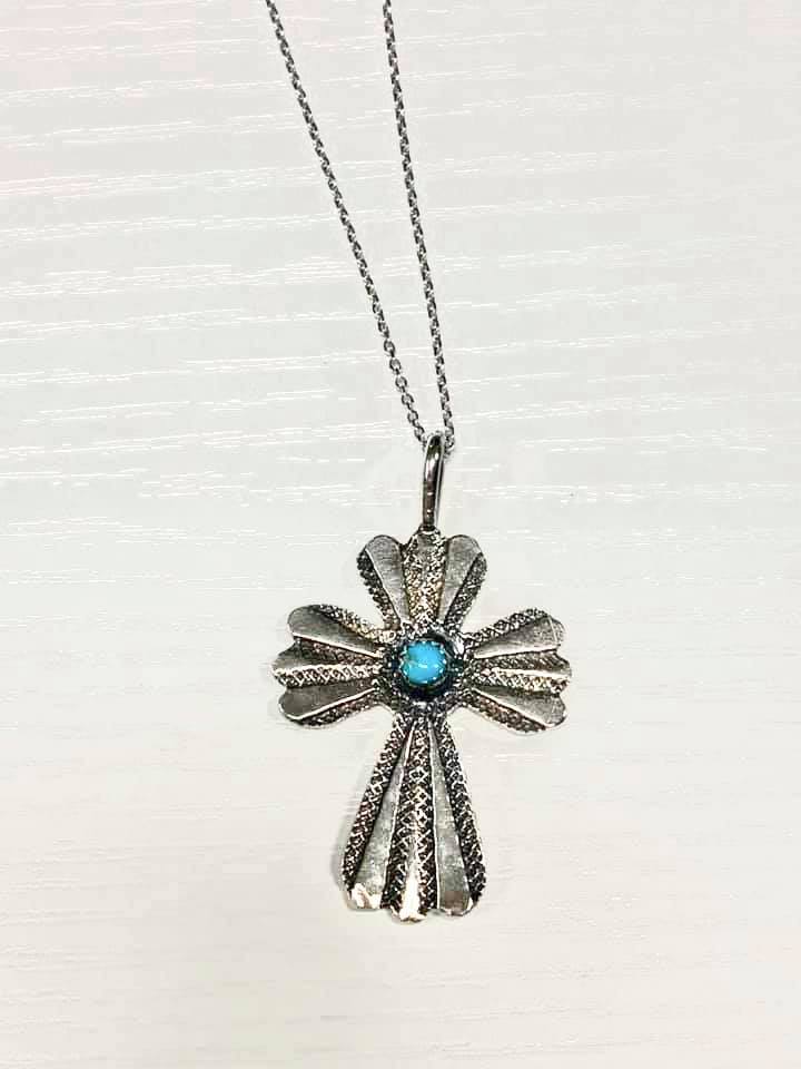 Brittany Exclusive Jewelry - Sterling Silver Necklace Turquoise Cross
