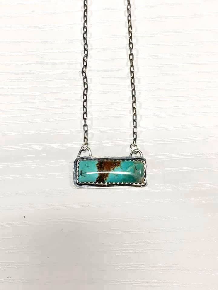 Brittany Exclusive Jewelry - Sterling Silver Necklace Turquoise Bar