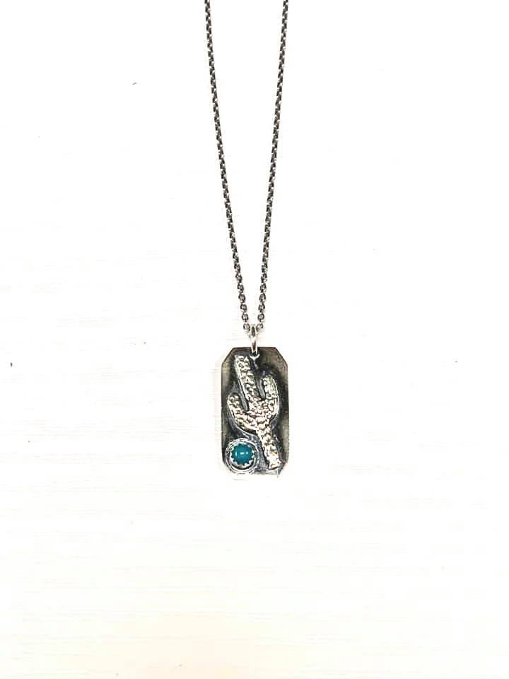 Brittany Exclusive Jewelry - Sterling Silver Necklace Turquoise Cactus