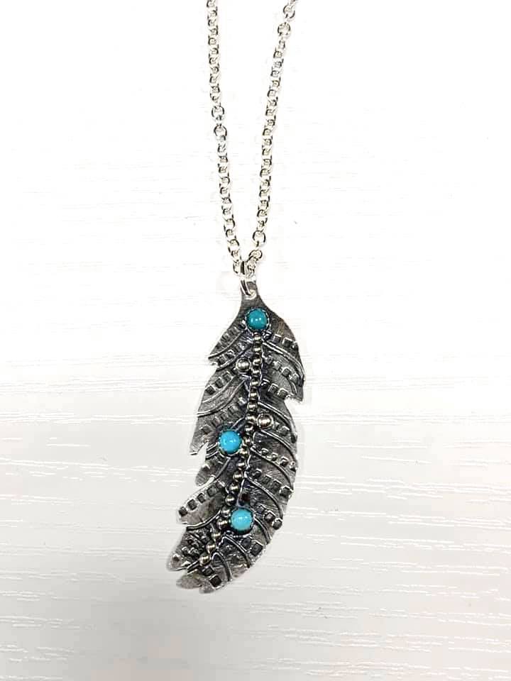 Brittany Exclusive Jewelry - Sterling Silver Necklace Turquoise Feather
