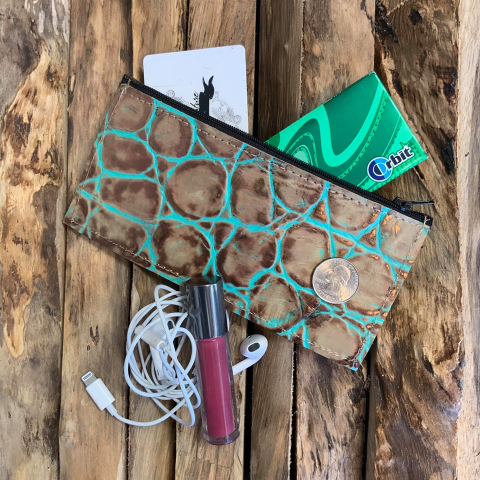 Side kick pouch -  turquoise/tan embossed leather