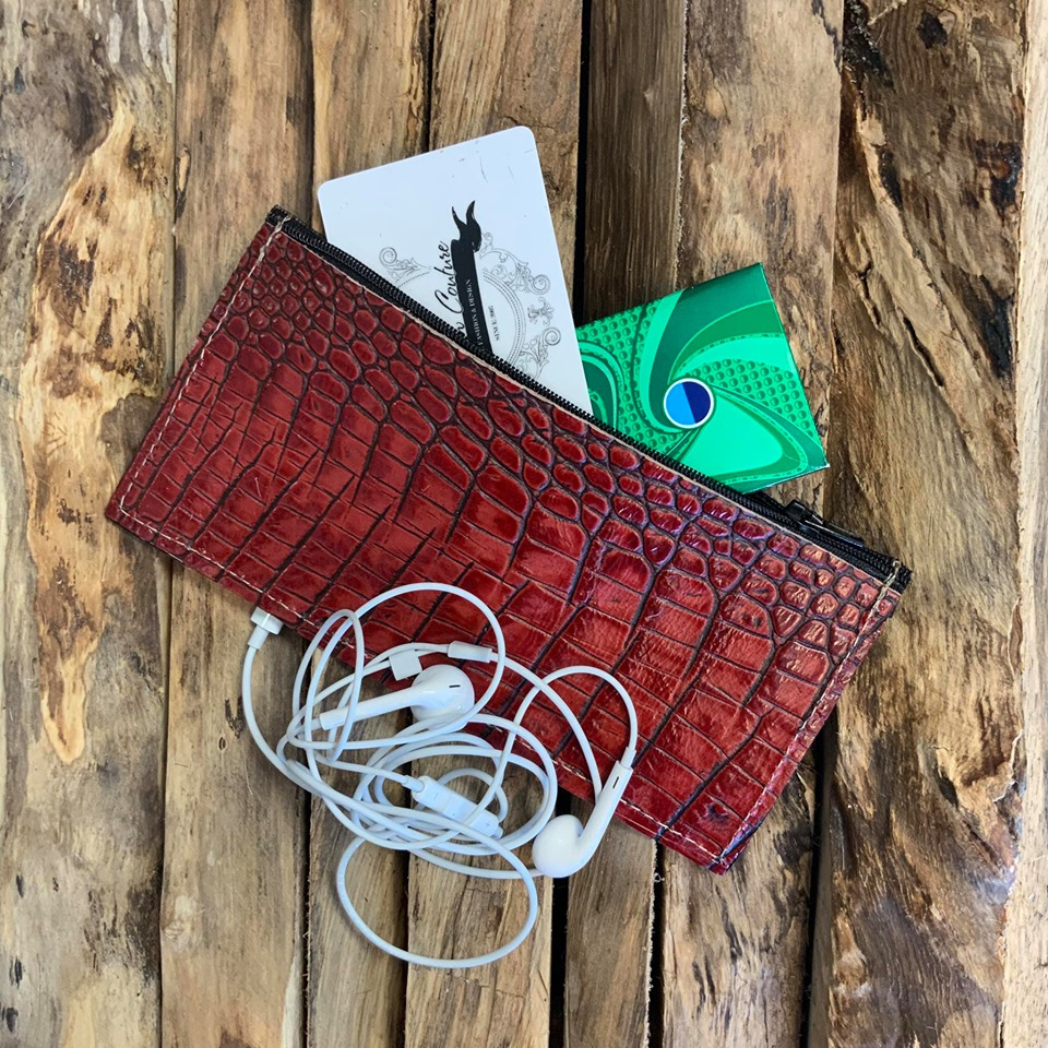 Side kick pouch- red croc embossed leather