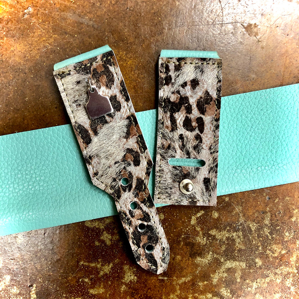 Turquoise Leopard Leather Apple Watch Band