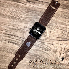 Brown Floral Leather Apple Watch Band