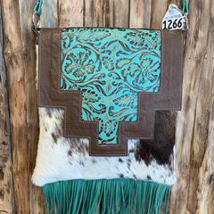 Crossbody with leather Flap 18" long fringe #1266