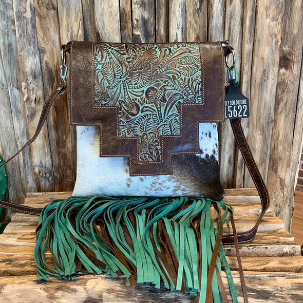 Crossbody  with two tone double fringe #15622